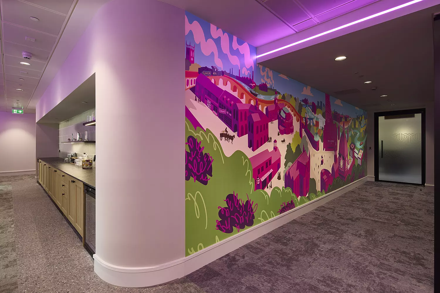 A mural featuring Leeds landmarks