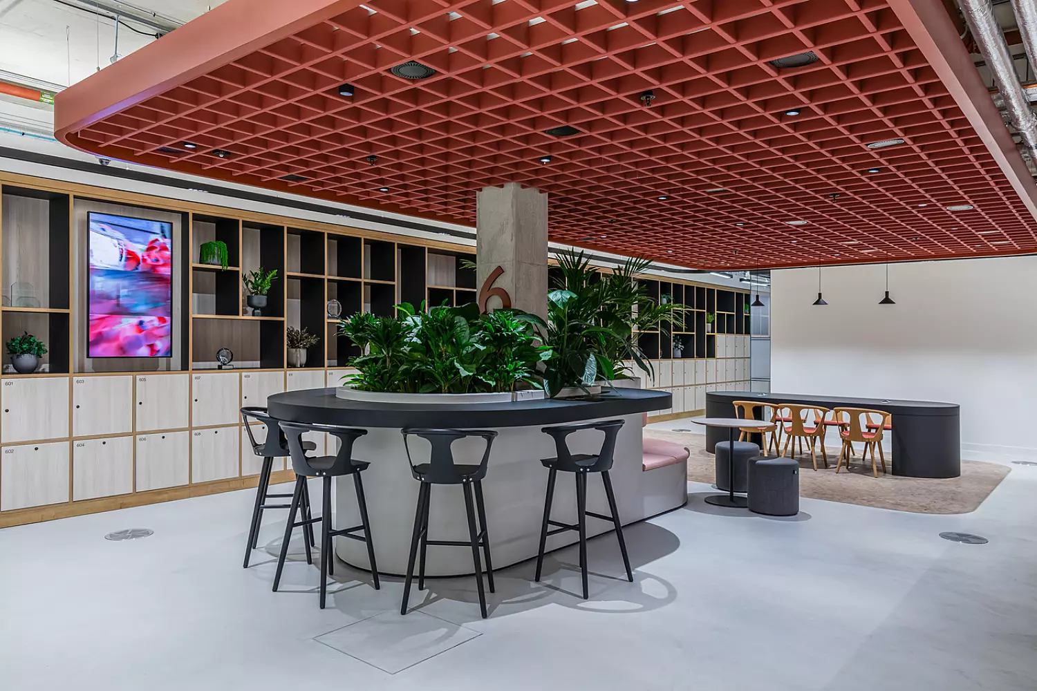 Bar stools surrounding a round table
