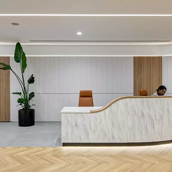 Marble reception desk at Alantra