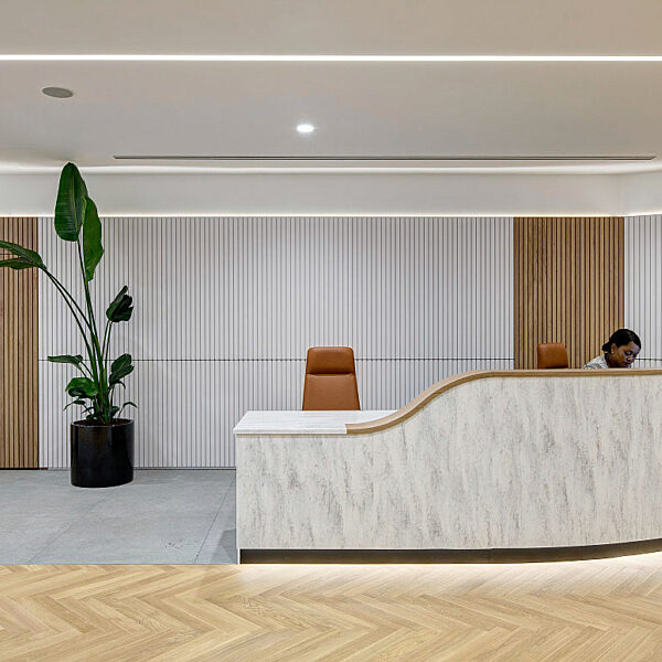 Marble reception desk at Alantra