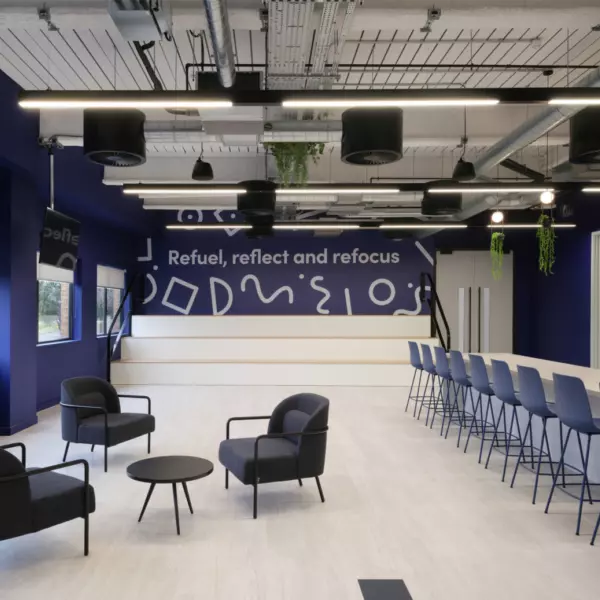 Teapoint and town hall seating space at Bionic Luton