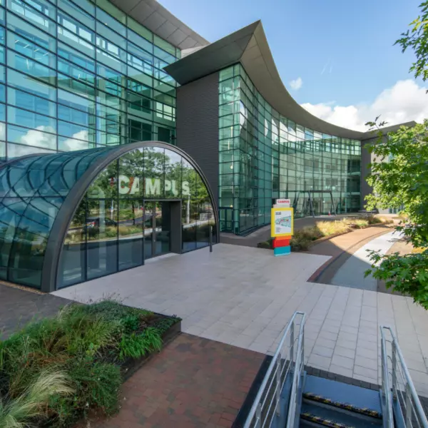 Campus new arched entrance gives a clear identity to the building