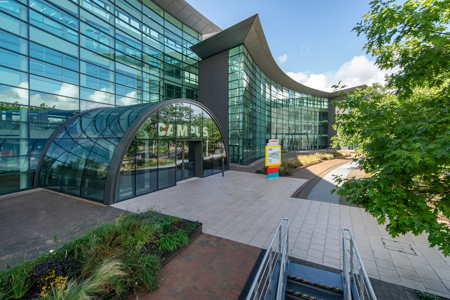 Campus new arched entrance gives a clear identity to the building
