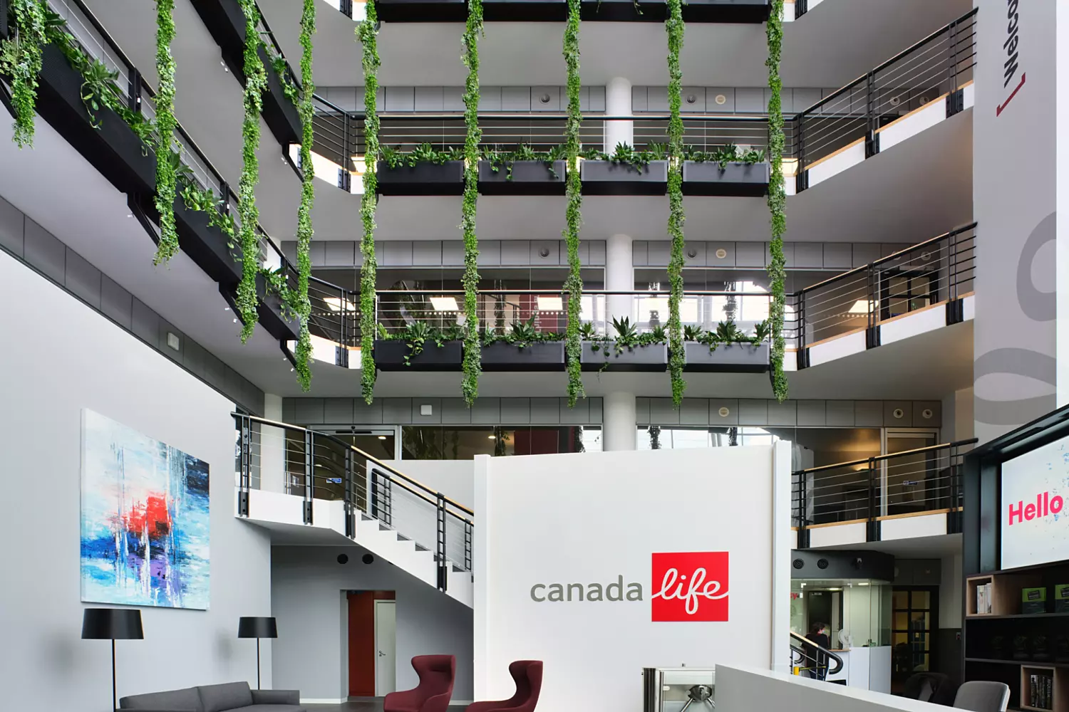 Biophilia softens the atrium bringing the outside in