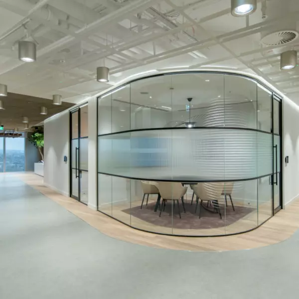 Glazed meeting rooms and timber joinery in London office