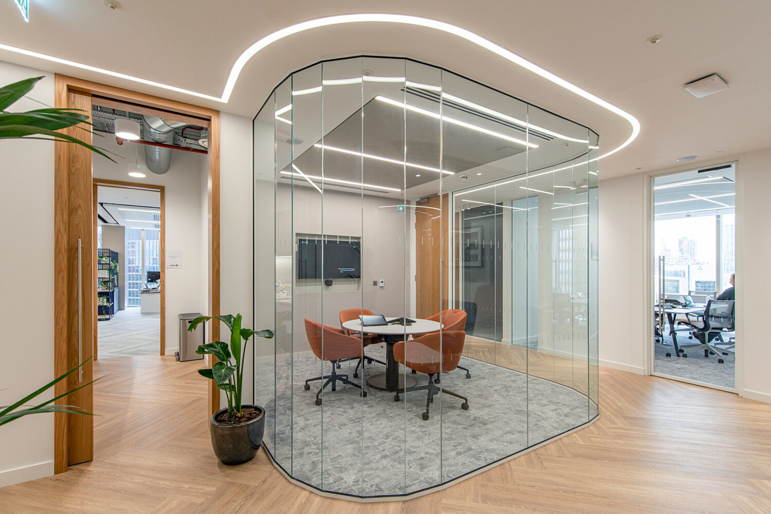 Transparent glazed meeting room