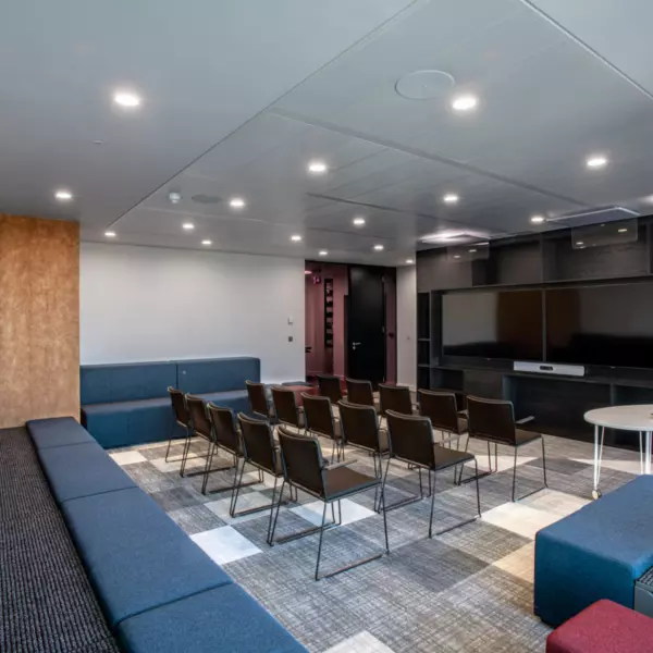 Tiered seating in a private auditorium space