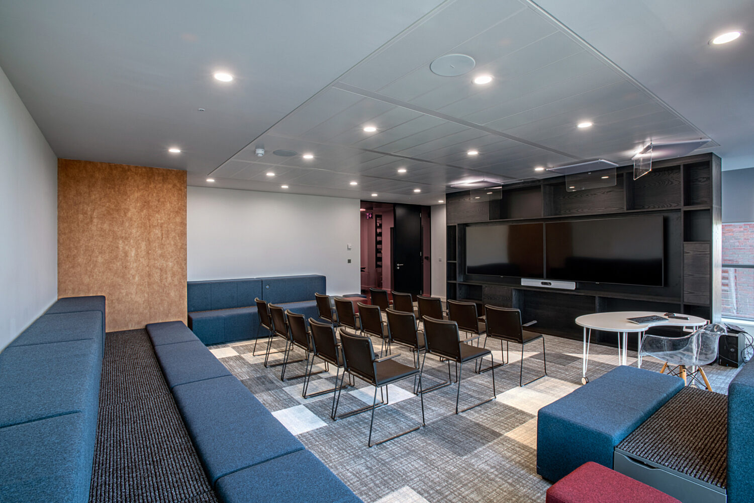 Tiered seating in a private auditorium space