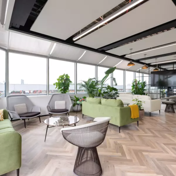 Lounge style town hall presentation space