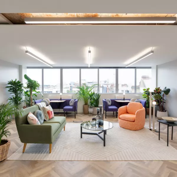 Soft furnishings in a GPE Elm Yard breakout space