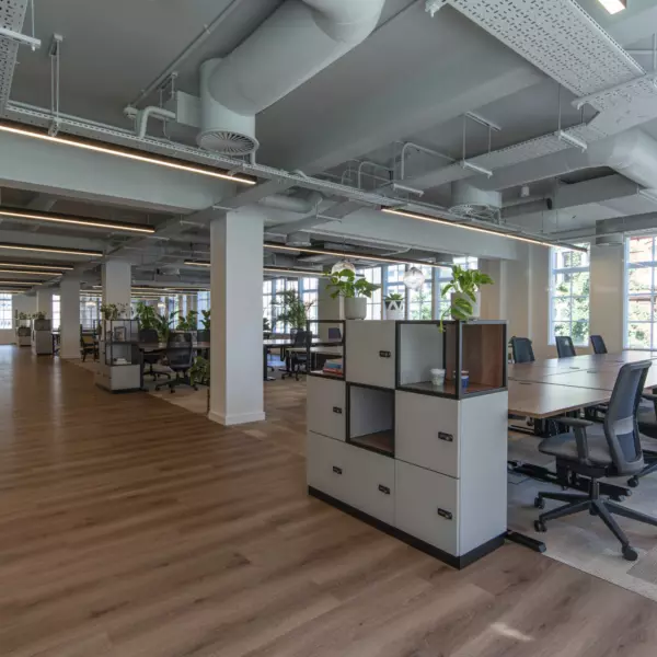 Open plan workspace with art deco chic