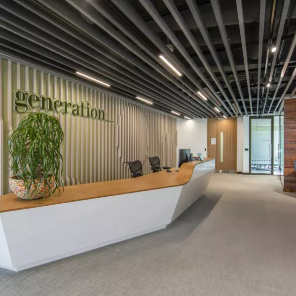 Generation Investment Management timber reception desk