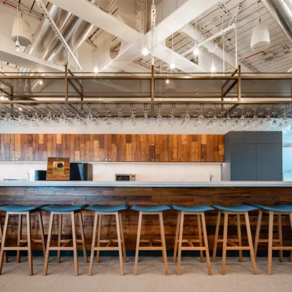 Timber finish island unit on Generation Investment Management teapoint