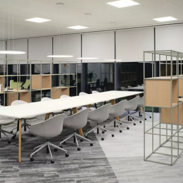 Office space with long collaboration table