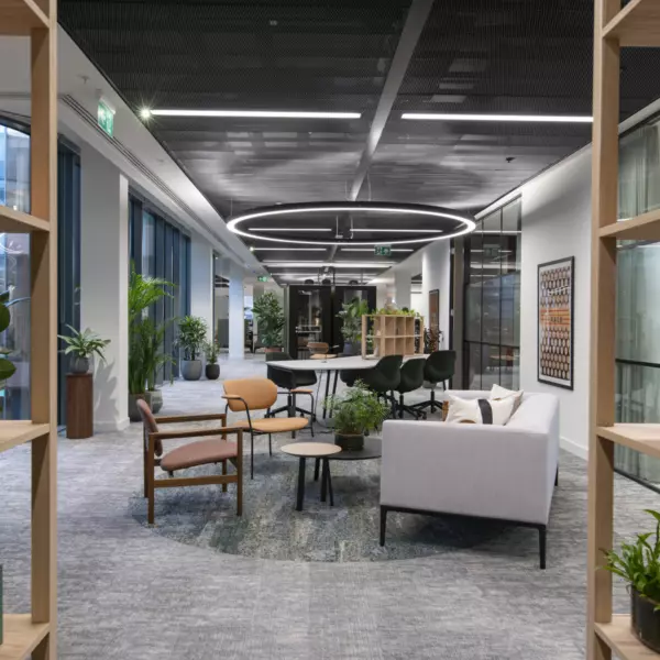 Ring lights and soft furnishings create a homely office feel