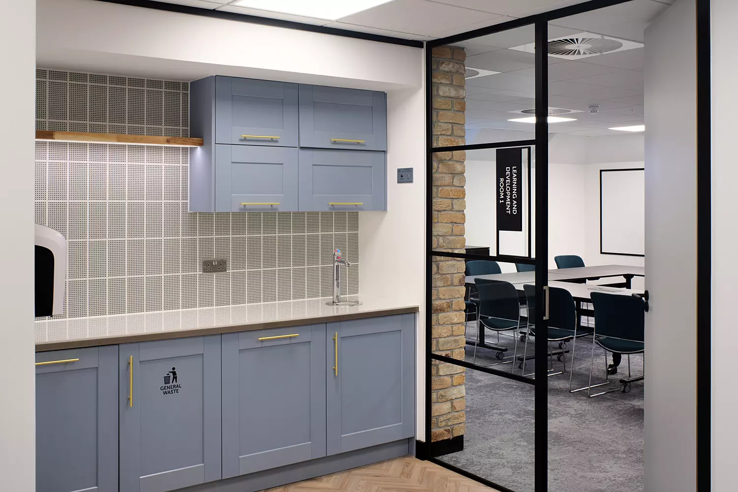 A bespoke teapoint adjacent to a meeting room