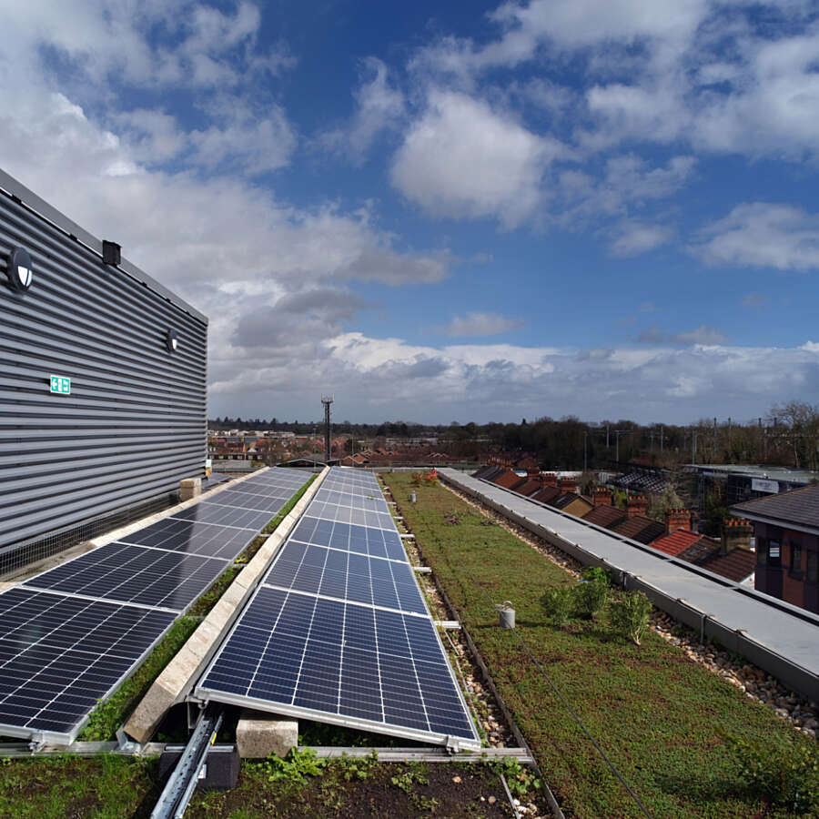Green roof and solar panels at One Bell Street