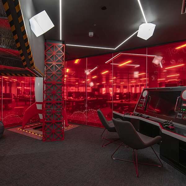 Office designed with space-themed breakout area