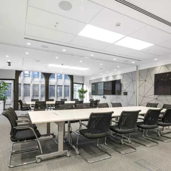 Isometric wallpaper in a boardroom