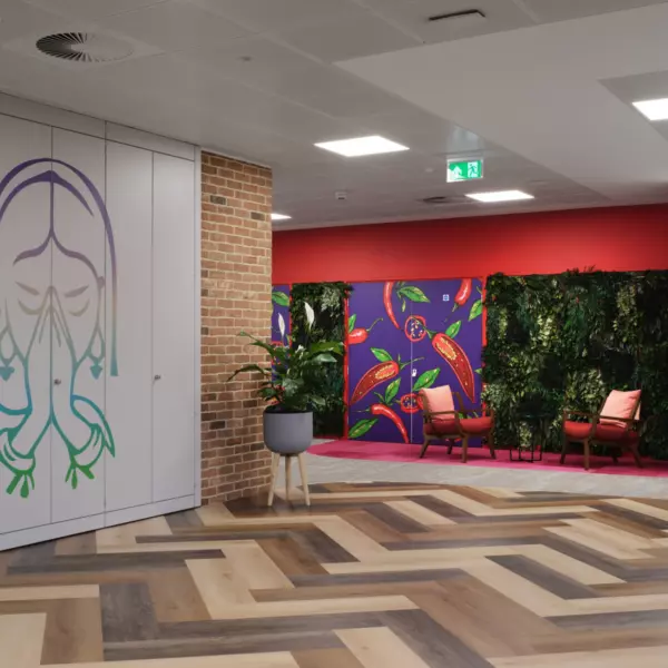 Lockers and unique feature wall for Vibrant Foods