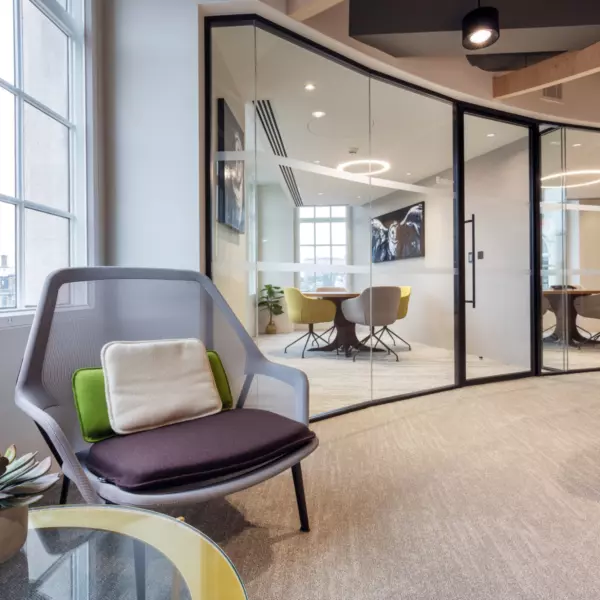 Soft furnishings in smaller more personal meeting rooms at Morgan Sindall