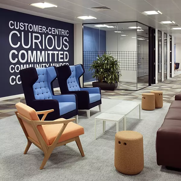 Riverbed soft furnishings in office design