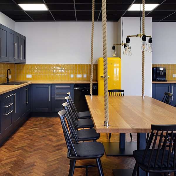 Royal Navy staff dining area fit out with rope suspended table