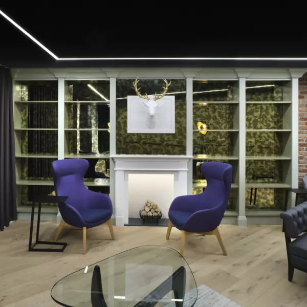 University of Surrey Purple Seating With Fireplace