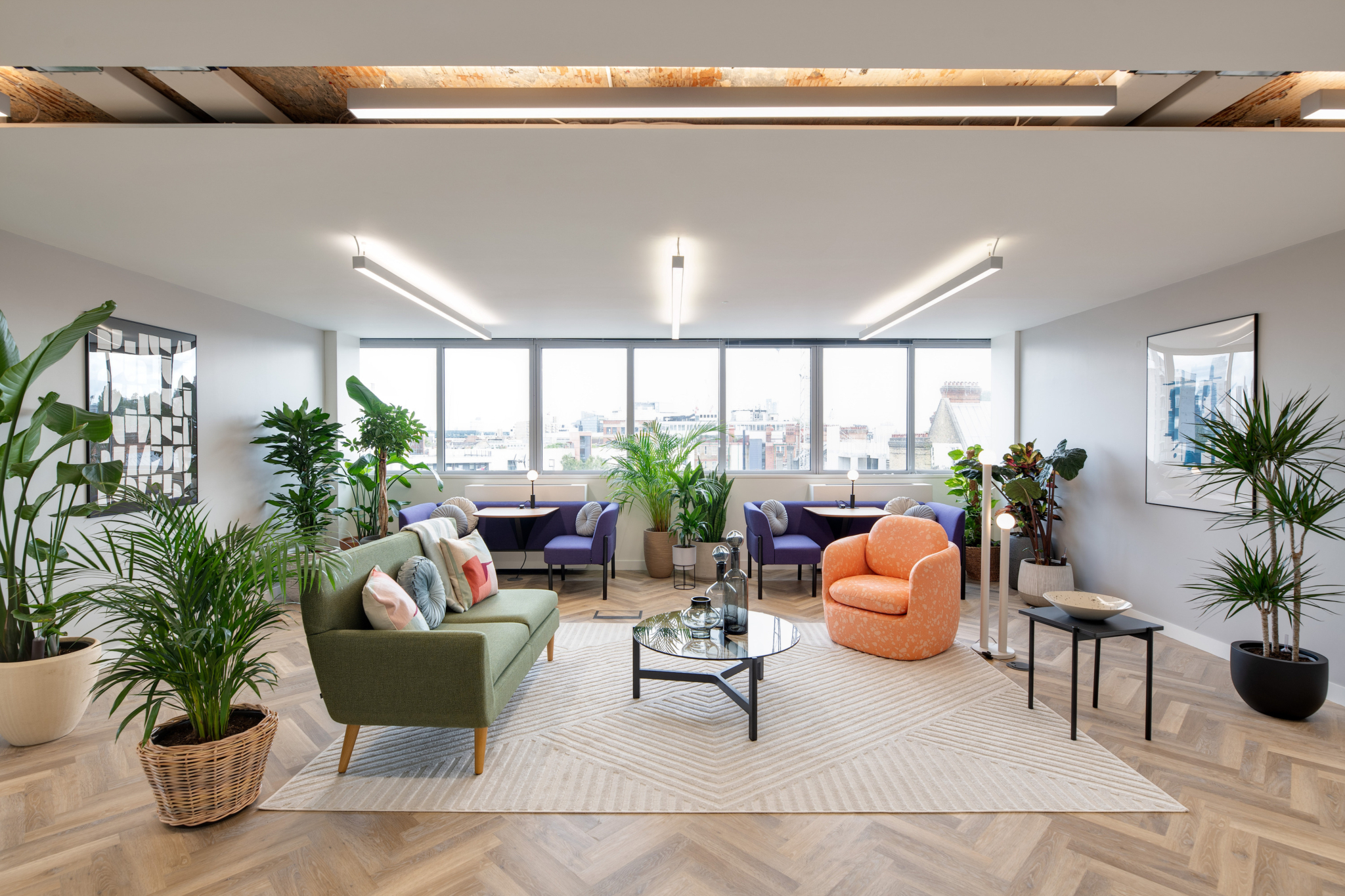 Soft furnishings in a GPE Elm Yard breakout space