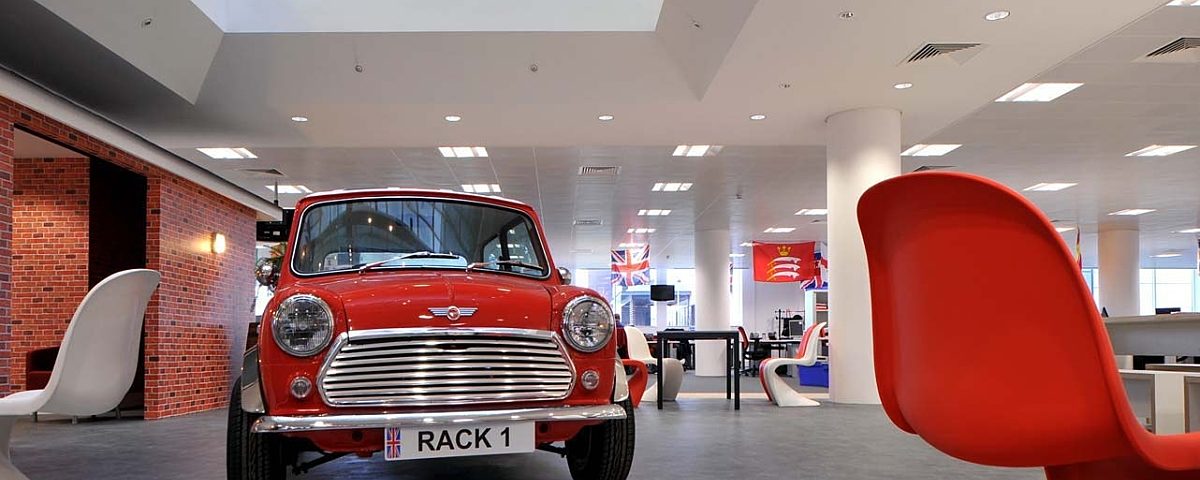 Mini cooper in modern office design and fit out