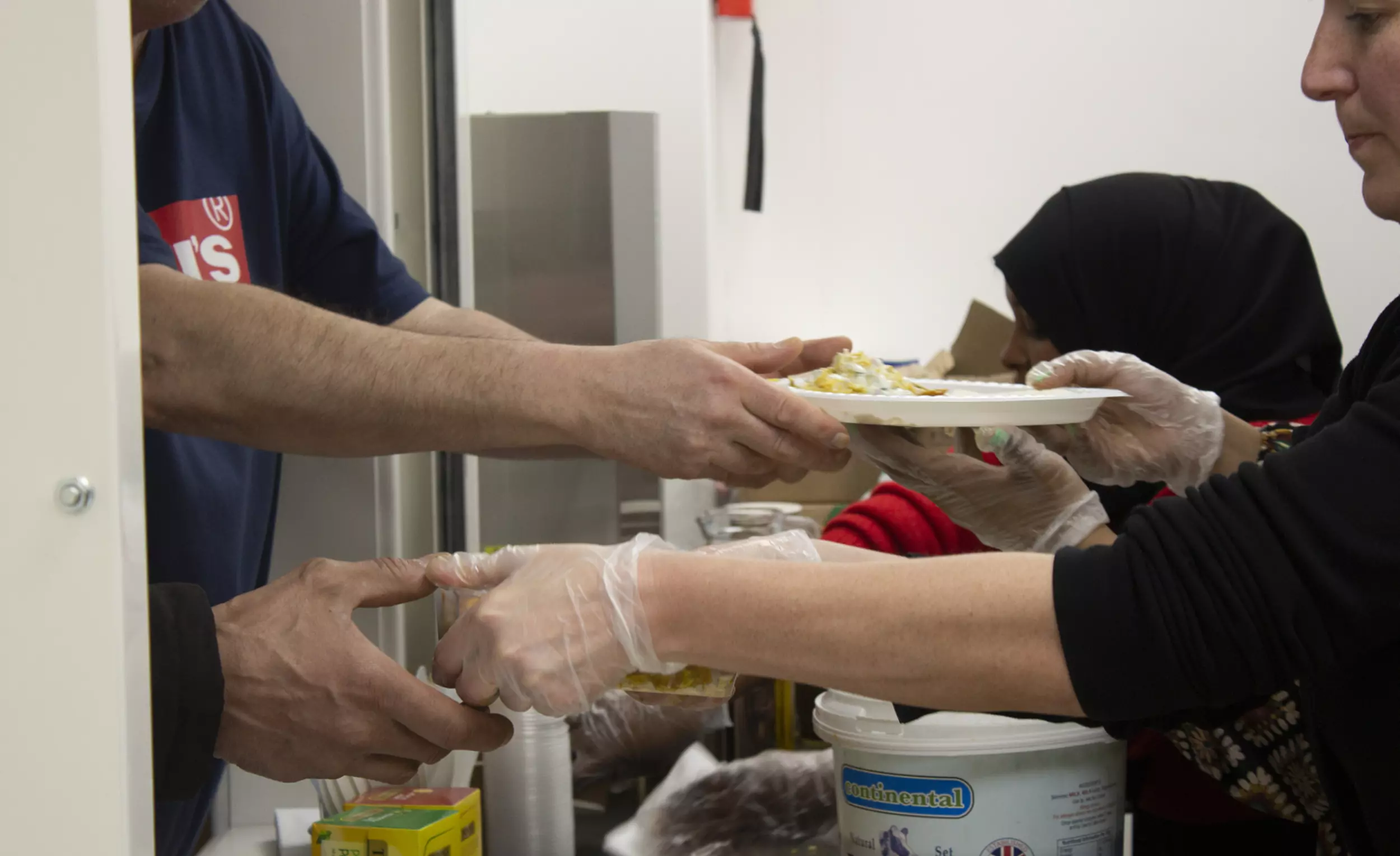 Food being handed out by volunteers