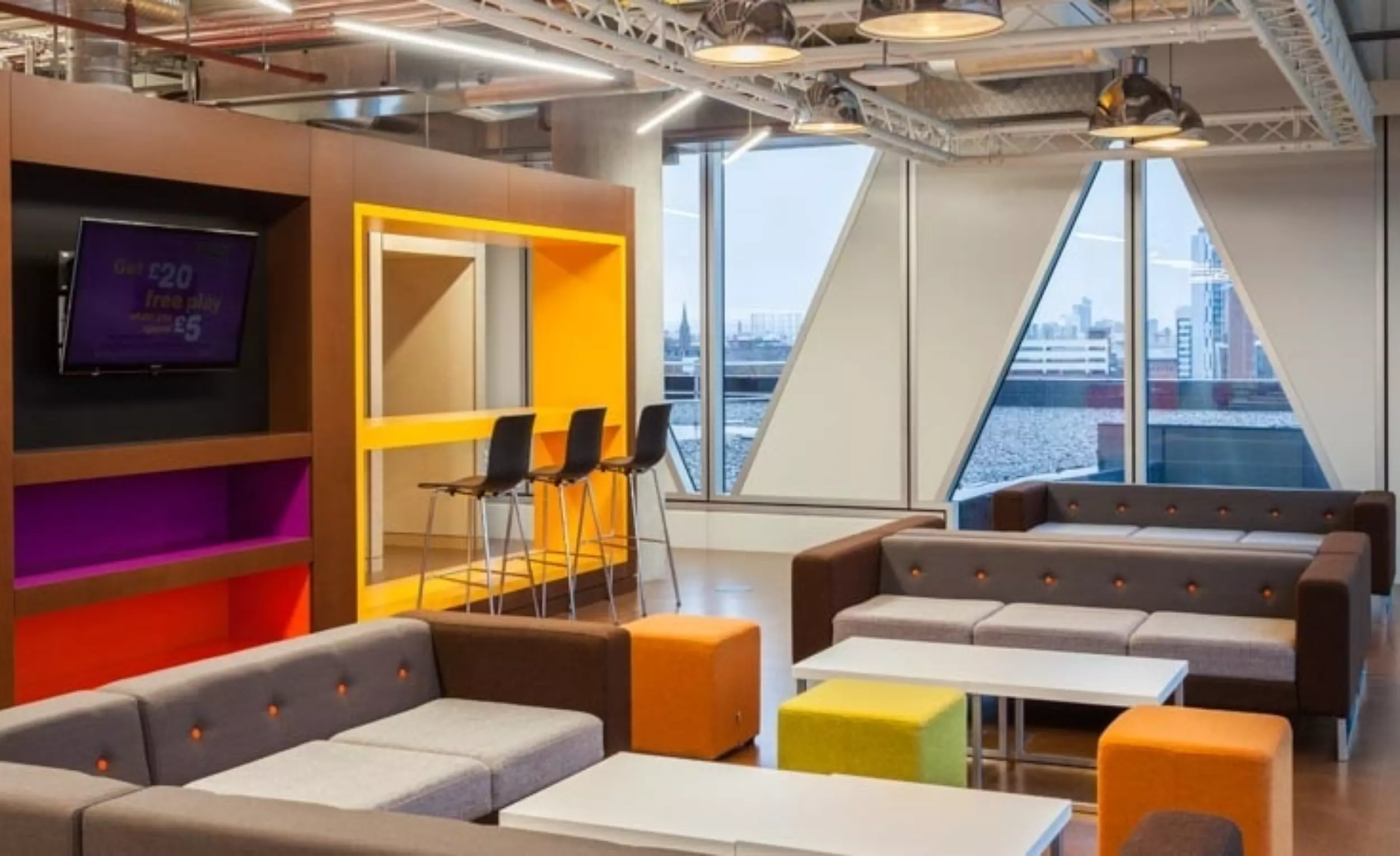 Colourful breakout space, fostering a positive workplace culture