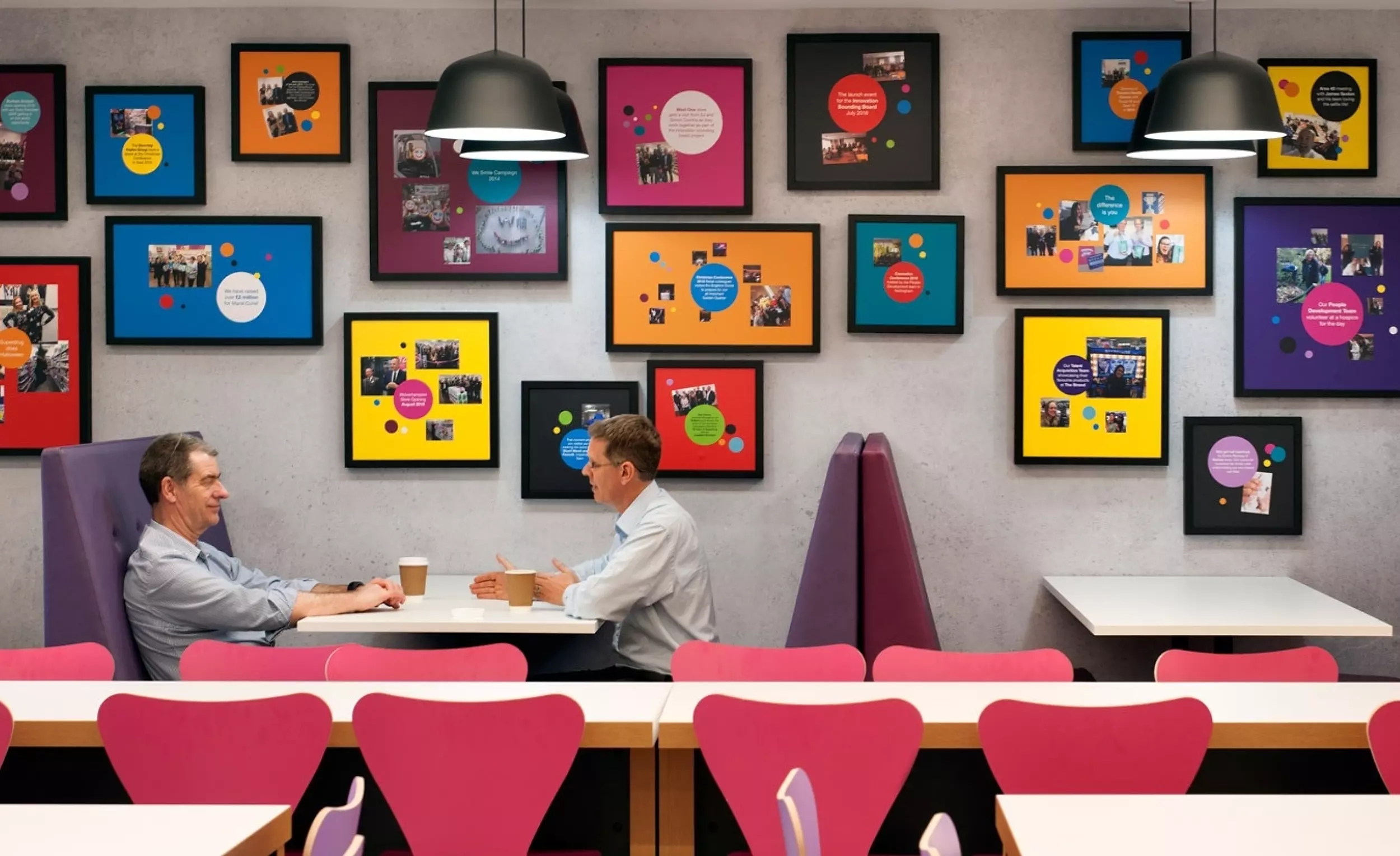 Quirky office breakout space with colourful artwork