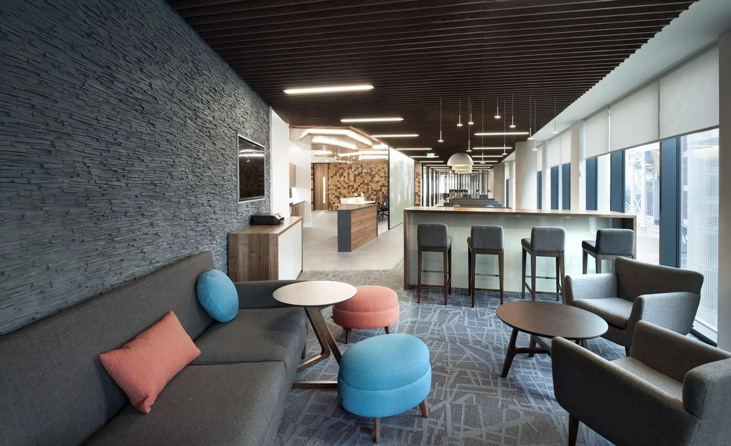 Trendy breakout space with grey colour palette