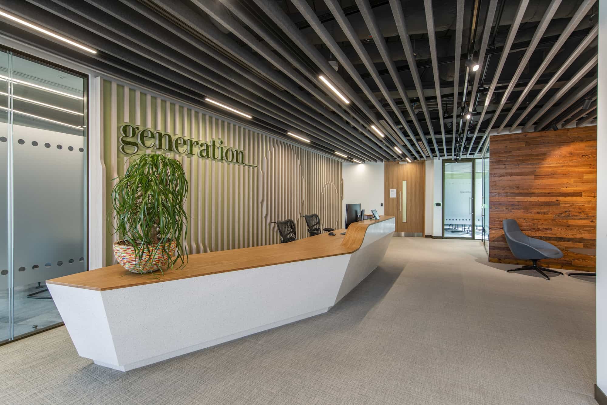 Generation-main-reception in sustainable office design