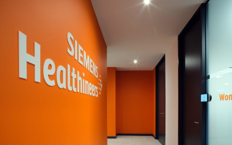 A orange corridor in the Siemens Healthineers office