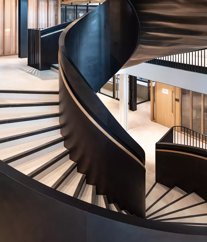 A flowing spiral staircase