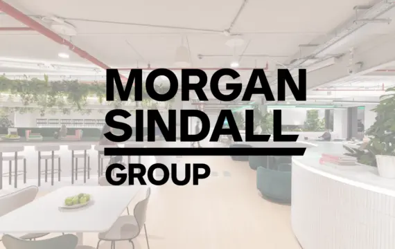 Morgan Sindall Group logo in front of a modern office space