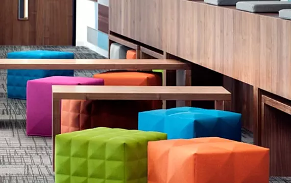 Modern and colourful breakout area