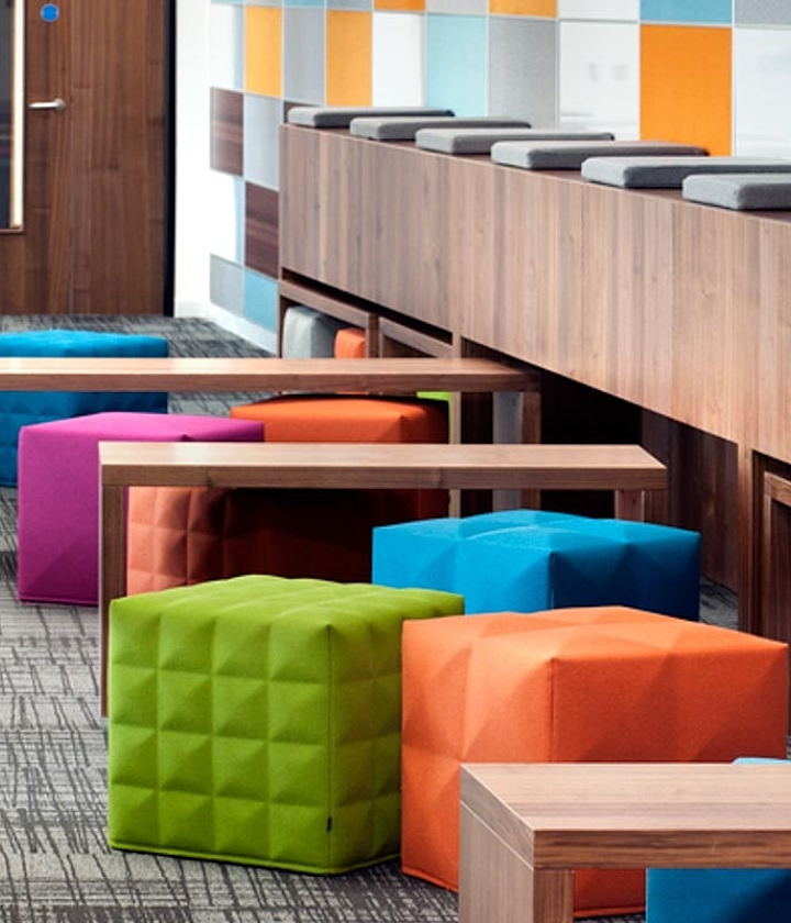 Modern and colourful breakout area