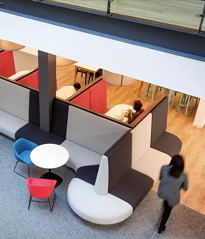 Office breakout space encouraging collaboration