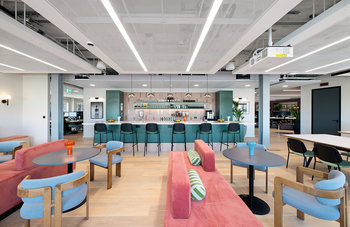 Kitchen office with soft furnished seating areas