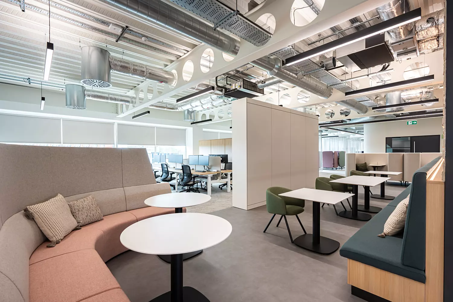 Separated social areas in open plan office