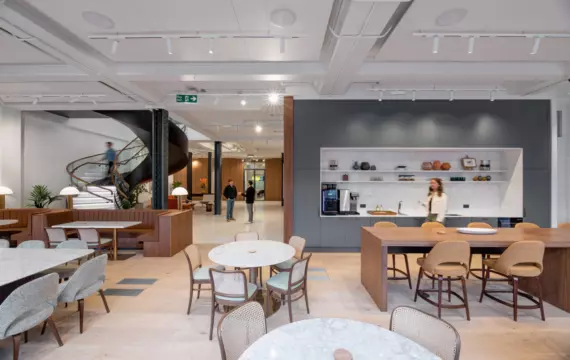 Communal kitchen area with an array of seating