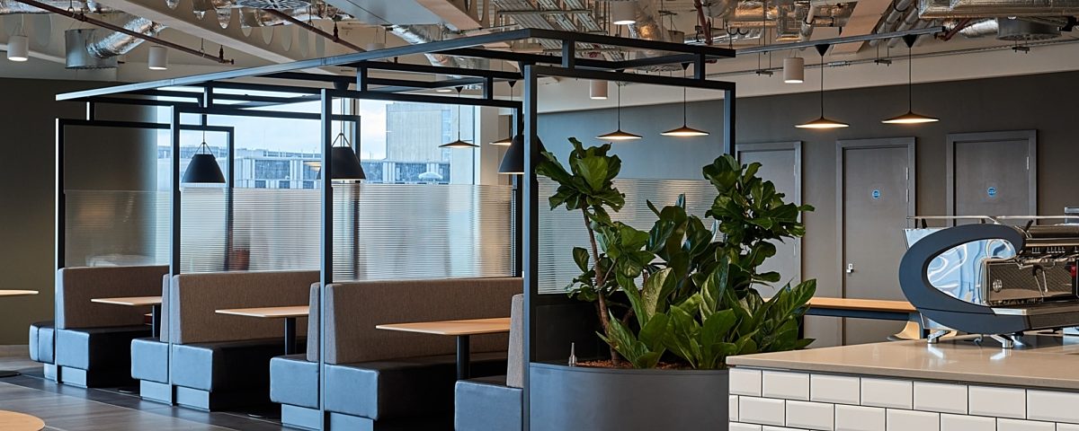 Wooden floors and stylish seating in office