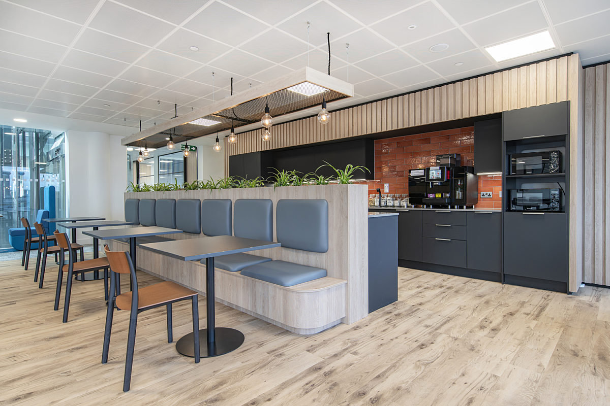 Office kitchen and cafe style seating