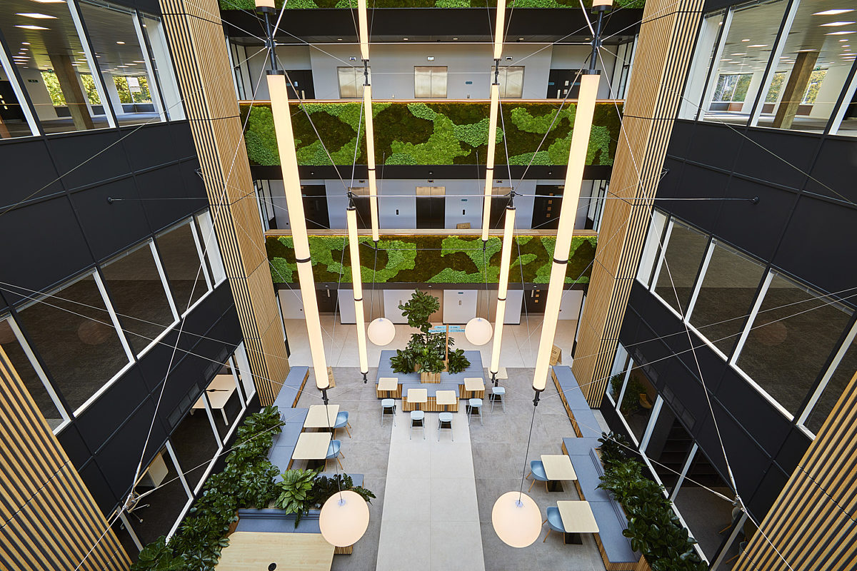 View into a modern impressive office atrium