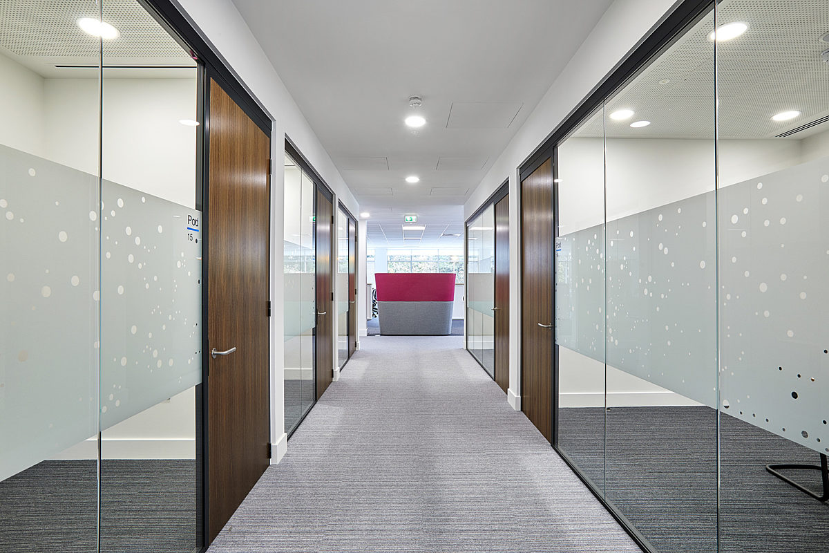 Wide corridor in office fit out for accessibility