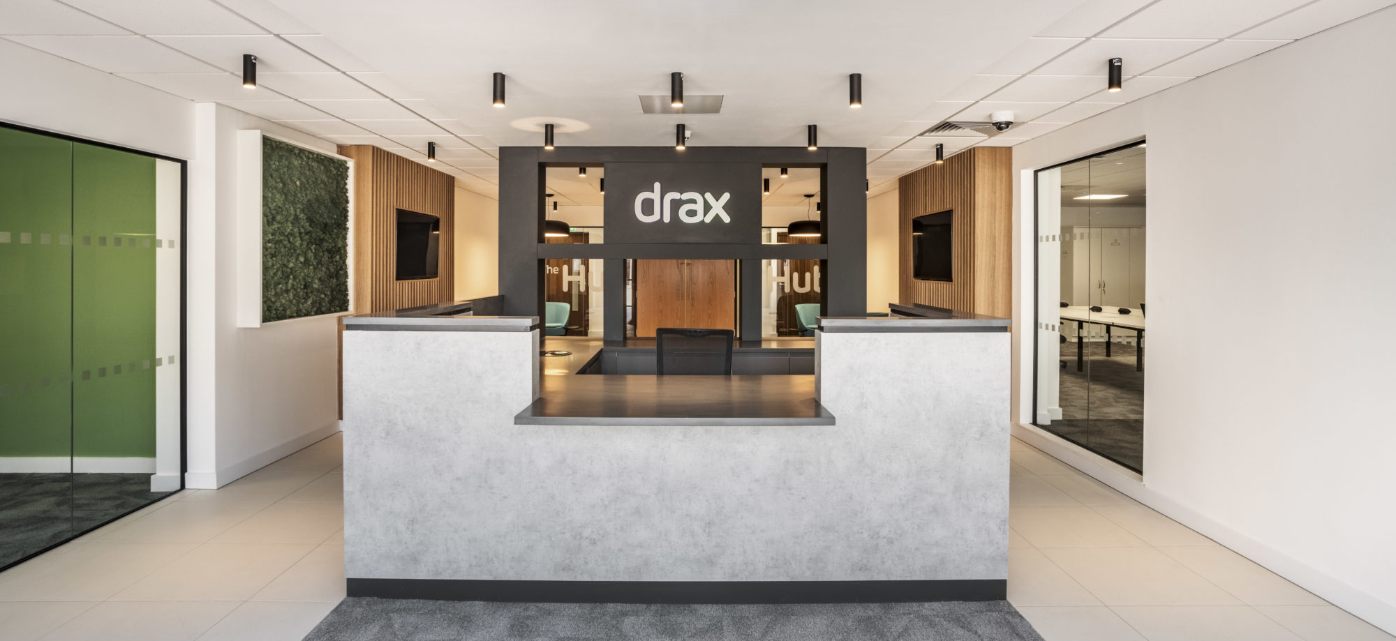 Timber panelling and biophilia in Drax reception
