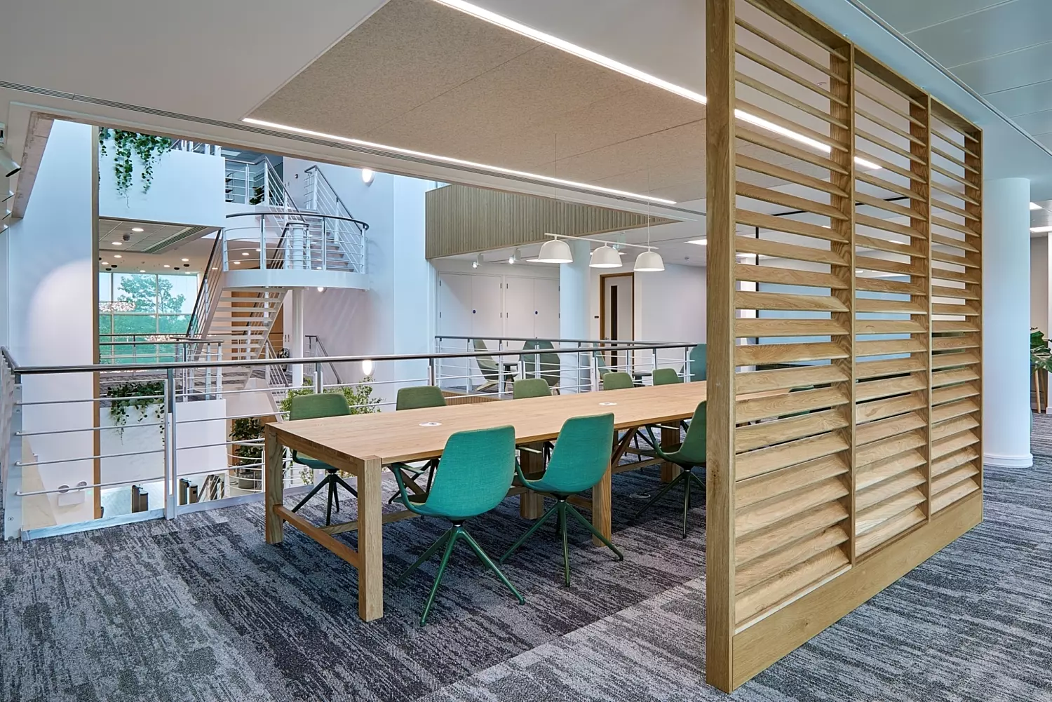 Long table seating in modern office